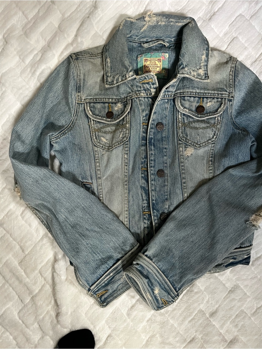 Abercrombie & Fitch Light Blue Distressed Kids Jean Jacket